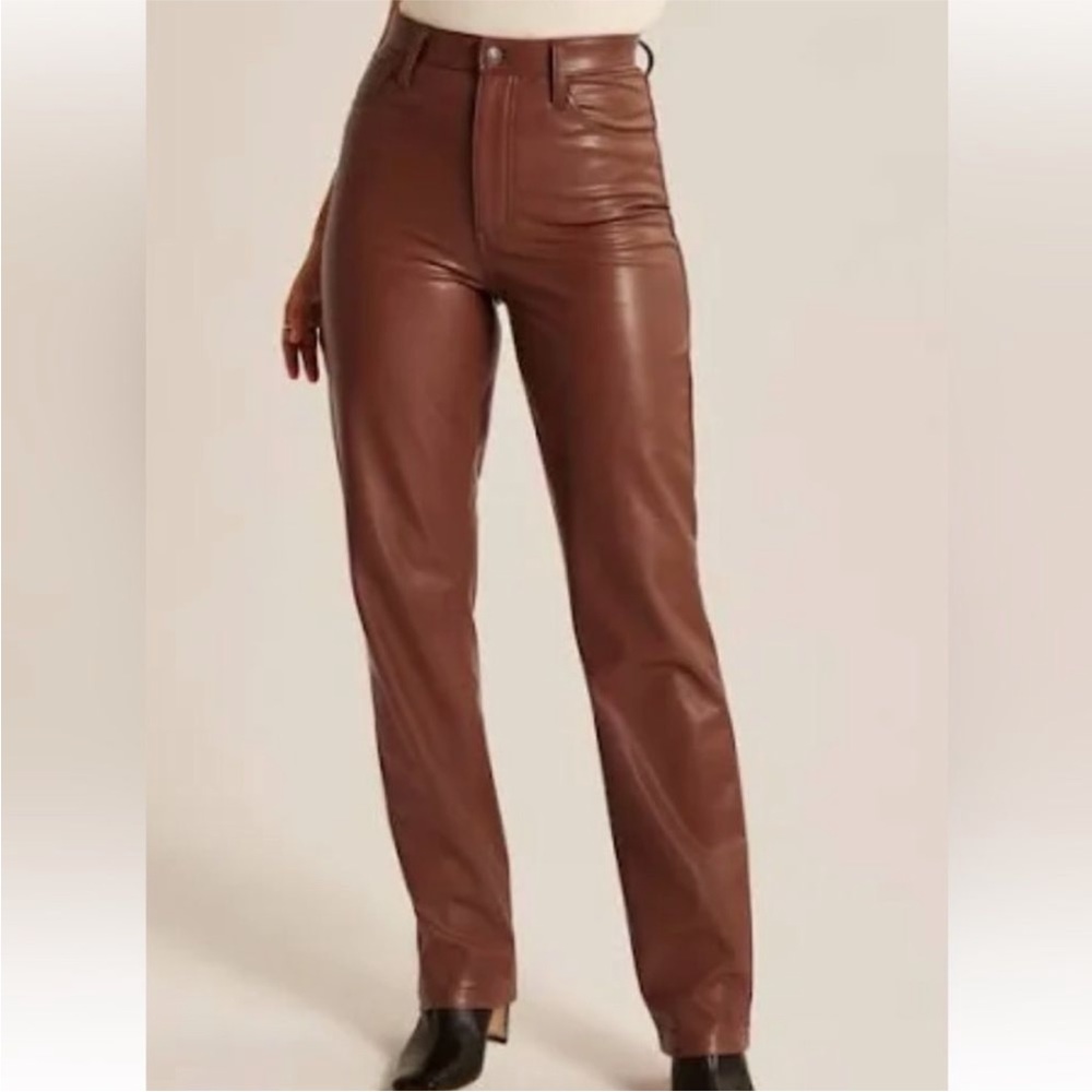 Curve Love Vegan Leather 90s Straight Pant-Cognac